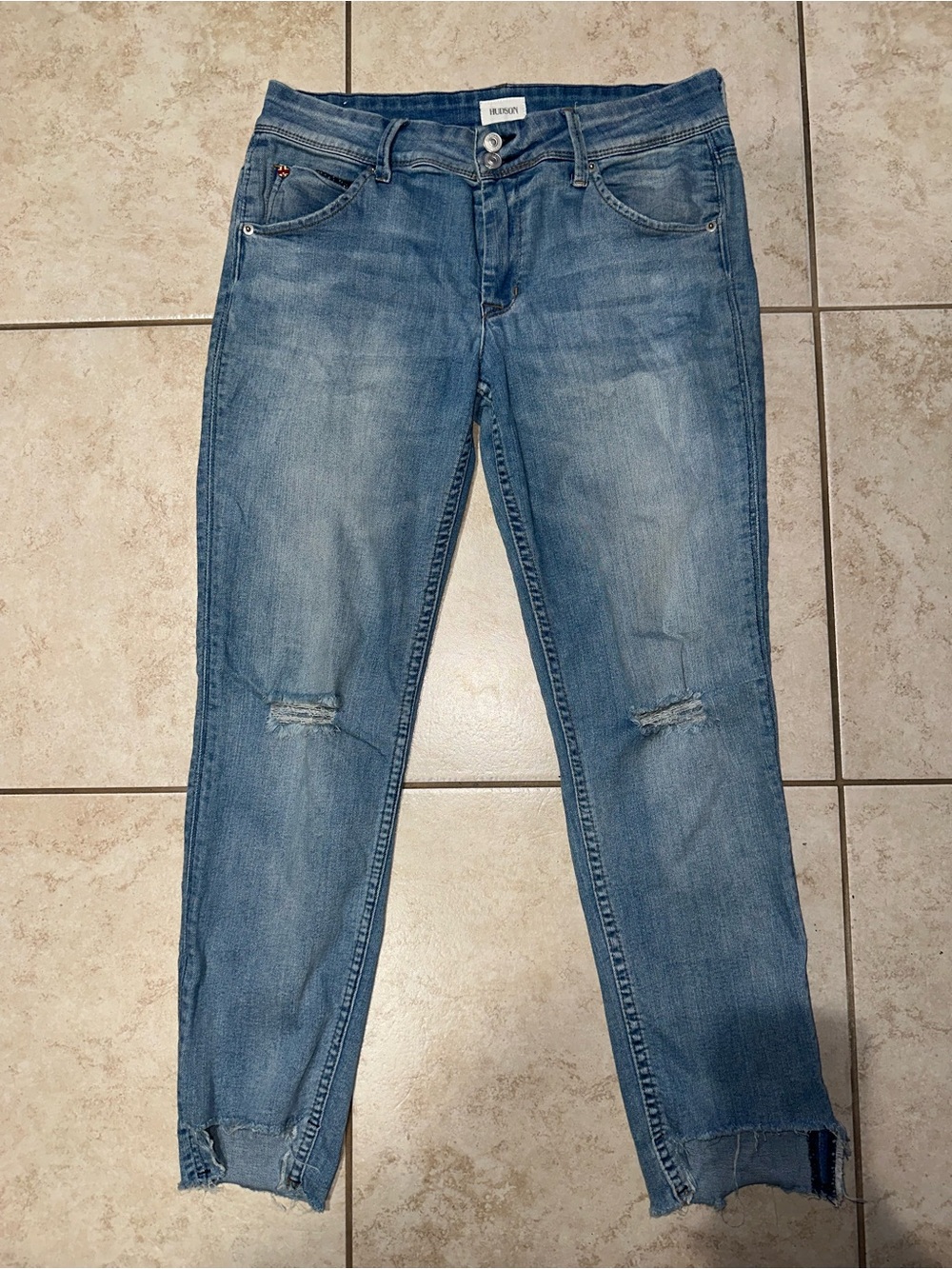 Hudson Midrise Ciara Skinny Distressed Jeans Women’s Size 30 Light Wash